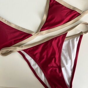maroon and gold bikini